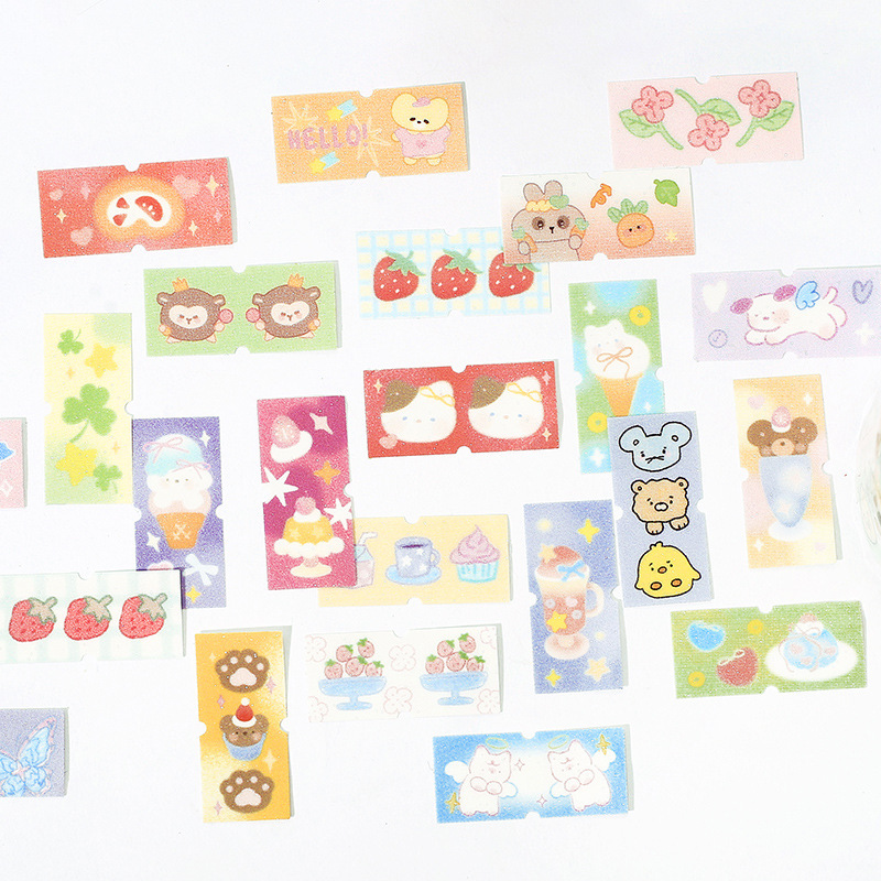 Letter Lovers Flash Sand Die Cut Synthetic Paper Tape Label Diary Series Student Hand Account Decorative Sticker Tape