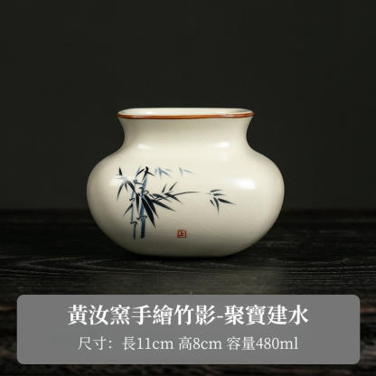 米黃汝窯手繪竹影-建水