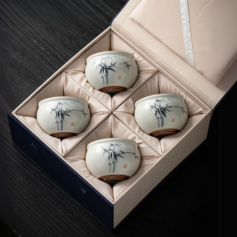 米黃汝窯手繪竹影-水缸杯