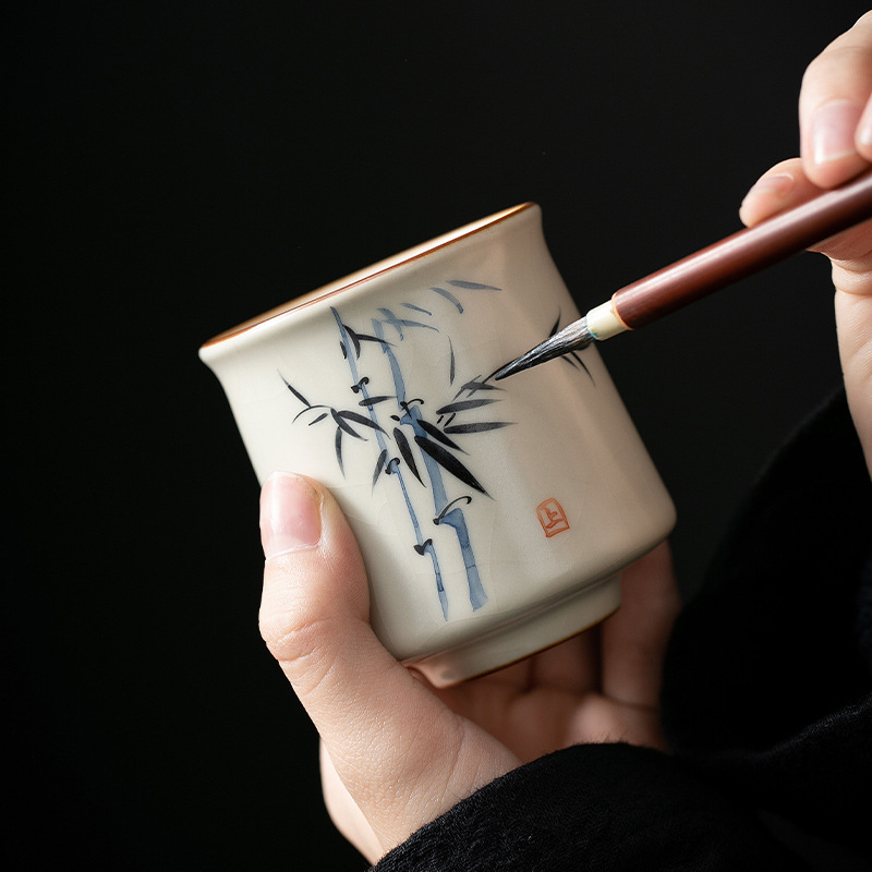 米黃汝窯手繪竹影-君逸杯