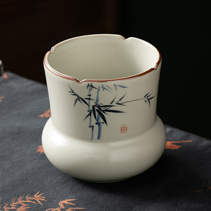 米黃汝窯手繪竹影-建水