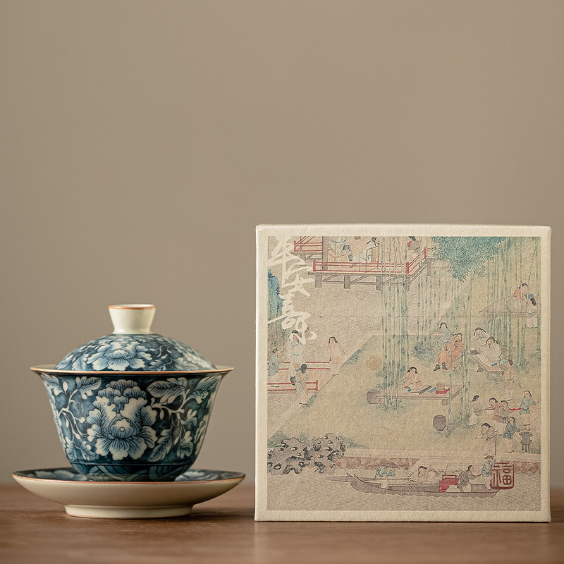 繁花汝窯 前程似錦-清韻蓋碗