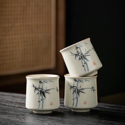 米黃汝窯手繪竹影-君逸杯