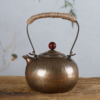 黃銅錘目紋提梁壺