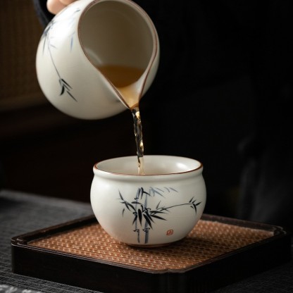 米黃汝窯手繪竹影-水缸杯