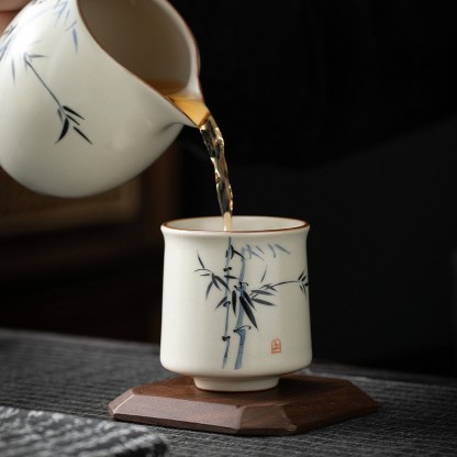 米黃汝窯手繪竹影-君逸杯