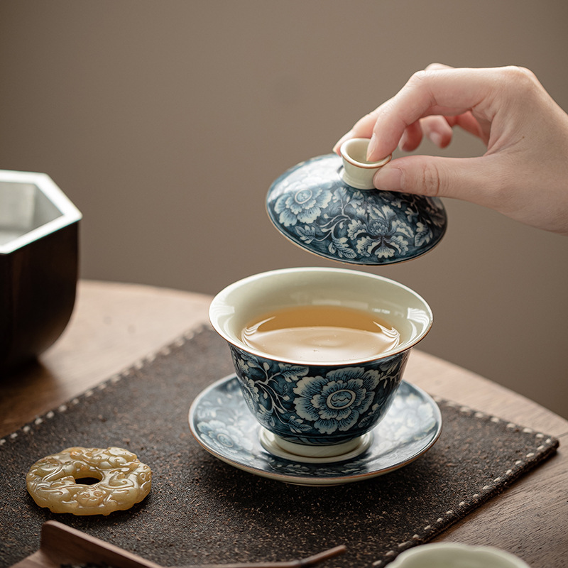 繁花汝窯 前程似錦-清韻蓋碗