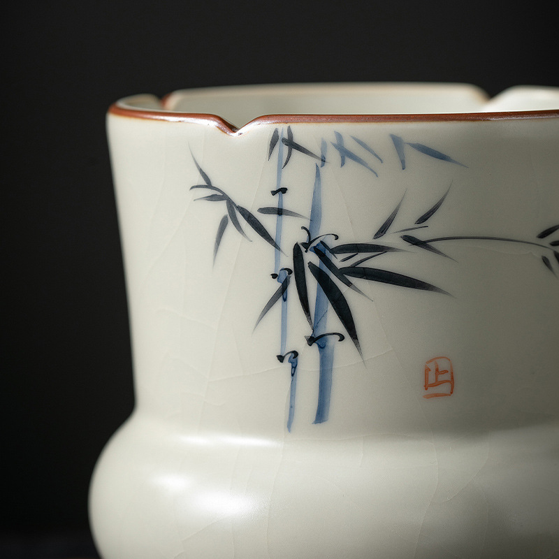 米黃汝窯手繪竹影-建水