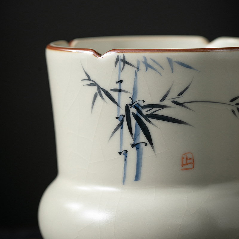 米黃汝窯手繪竹影-建水