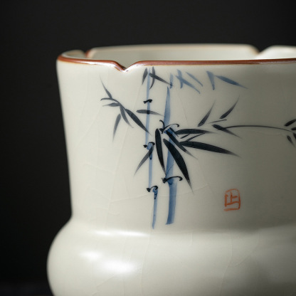 米黃汝窯手繪竹影-建水