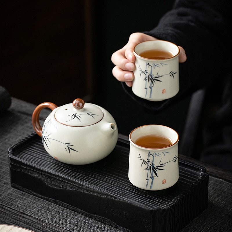 米黃汝窯手繪竹影-君逸杯