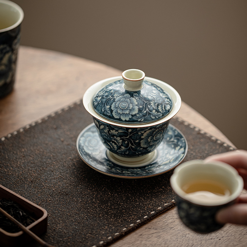 繁花汝窯 前程似錦-清韻蓋碗