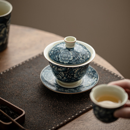 繁花汝窯 前程似錦-清韻蓋碗