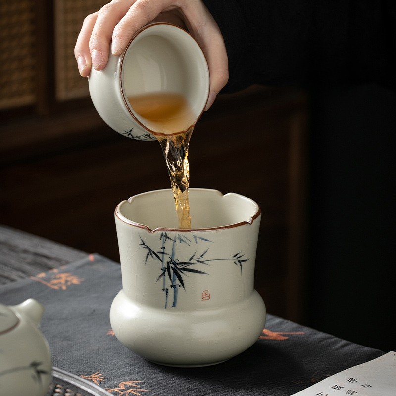 米黃汝窯手繪竹影-建水