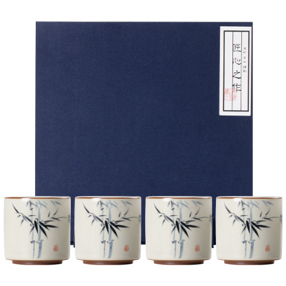 米黃汝窯手繪竹影-圓品杯