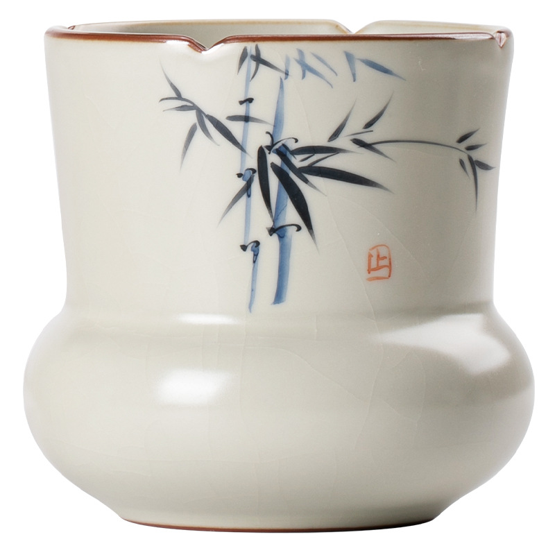 米黃汝窯手繪竹影-建水