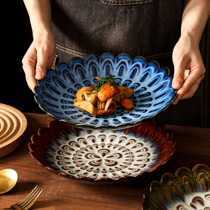 日式窯變陶瓷花瓣盤