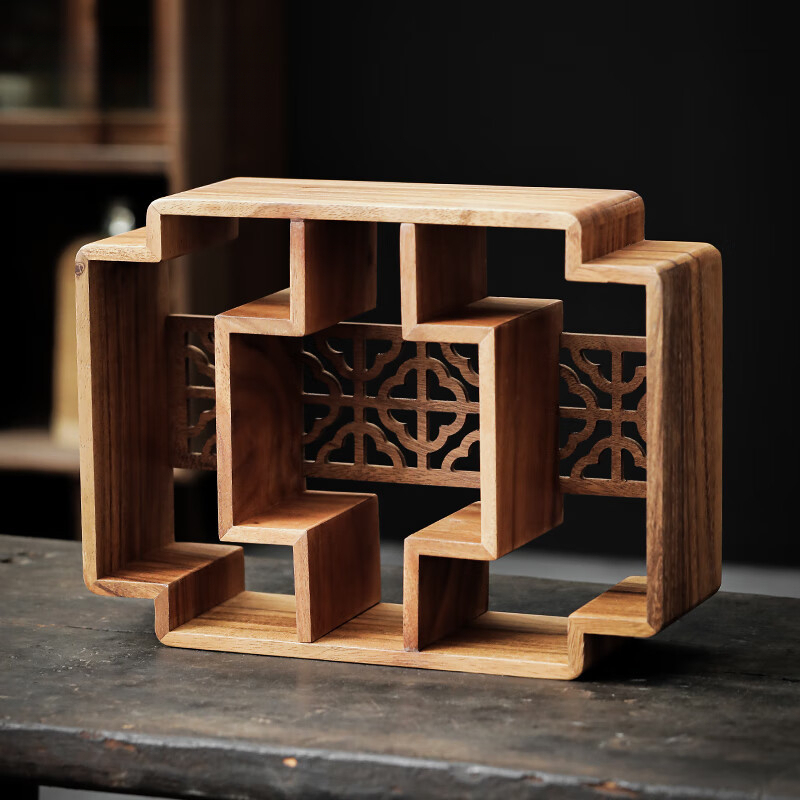 胡桃木茶具收納架