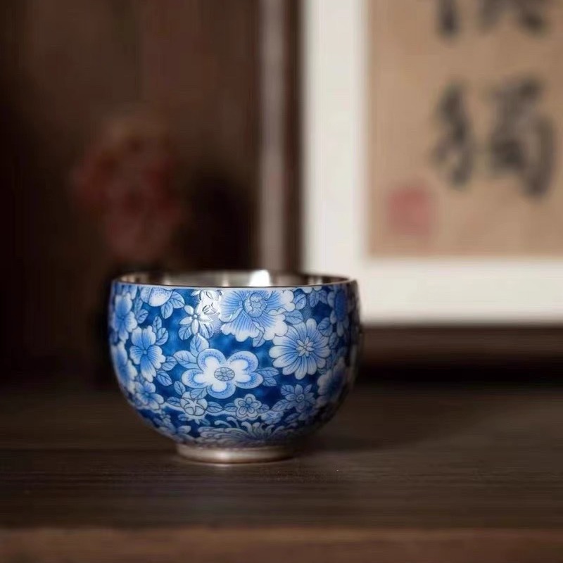 青花琺瑯鎏銀銀壺主人杯兩件套