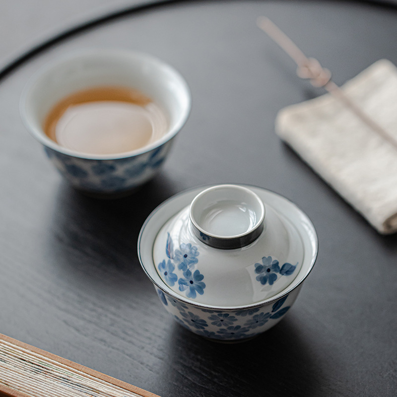 手繪旅行茶具一人飲蓋碗戶外快客杯