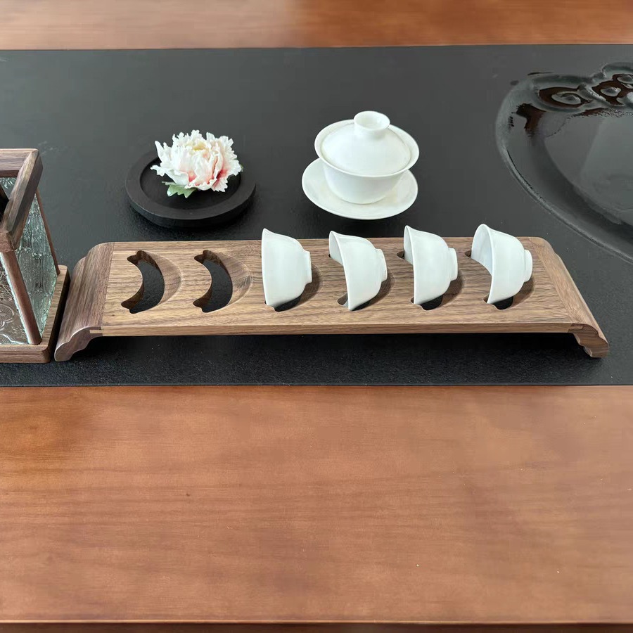 胡桃木笑口茶杯瀝水架收納架