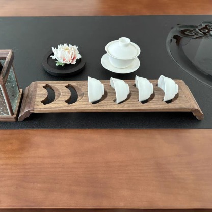 胡桃木笑口茶杯瀝水架收納架