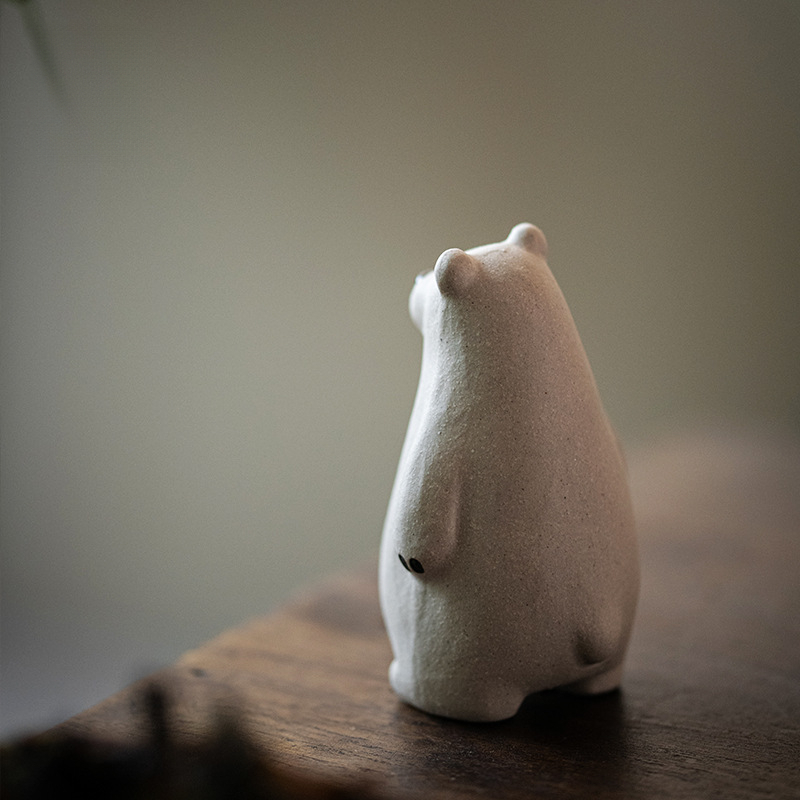 手工紫砂茶寵擺件創意可愛小熊茶玩壺蓋托