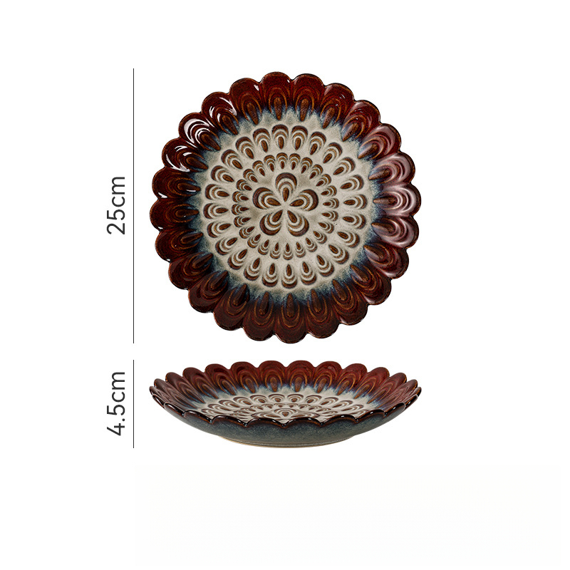 日式窯變陶瓷花瓣盤