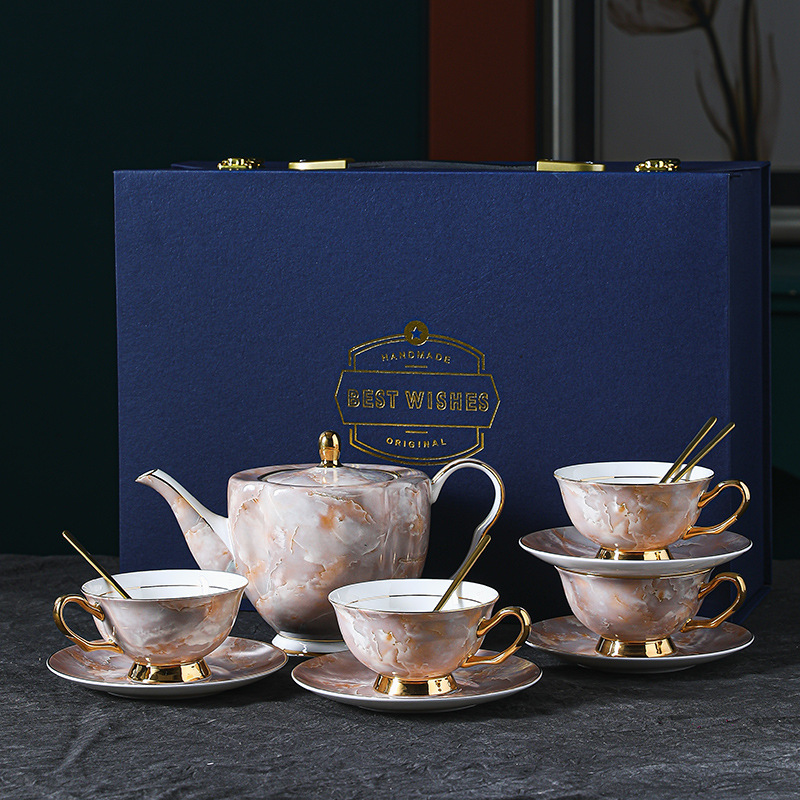 大理石紋骨瓷歐式咖啡杯碟套裝