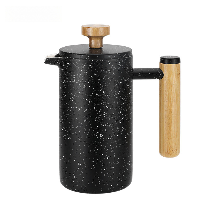 新款水墨風雙層304不銹鋼法壓壺