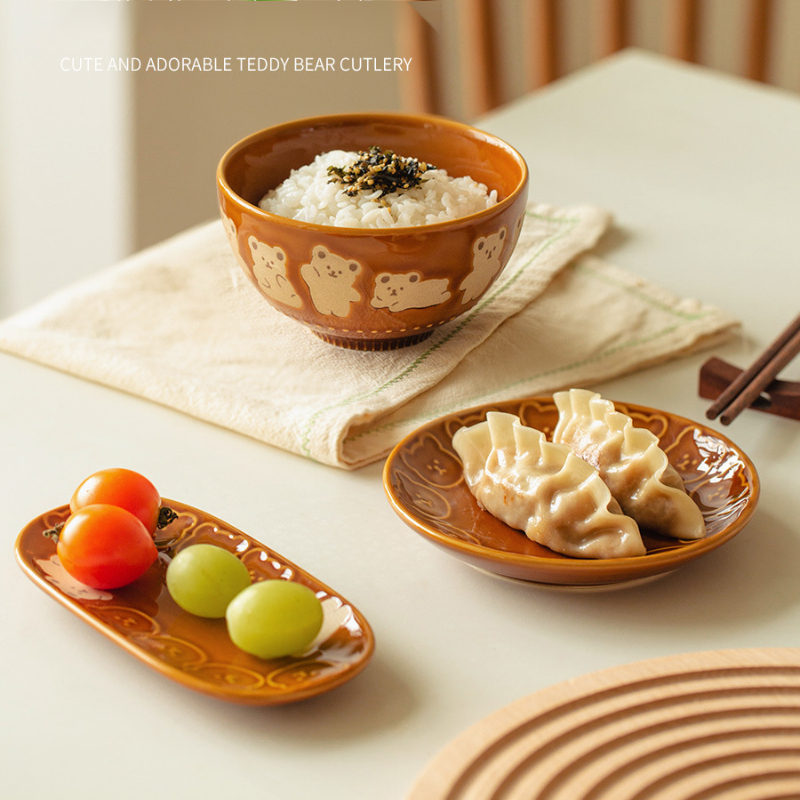 可愛小熊釉下彩陶瓷飯碗套裝