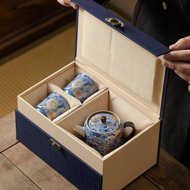 繁花汝窯直身壺茶杯禮盒