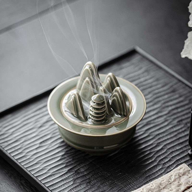 越窯青瓷盤香爐茶道擺件