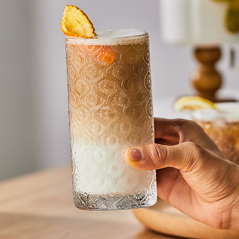 復古浮雕海棠花玻璃杯