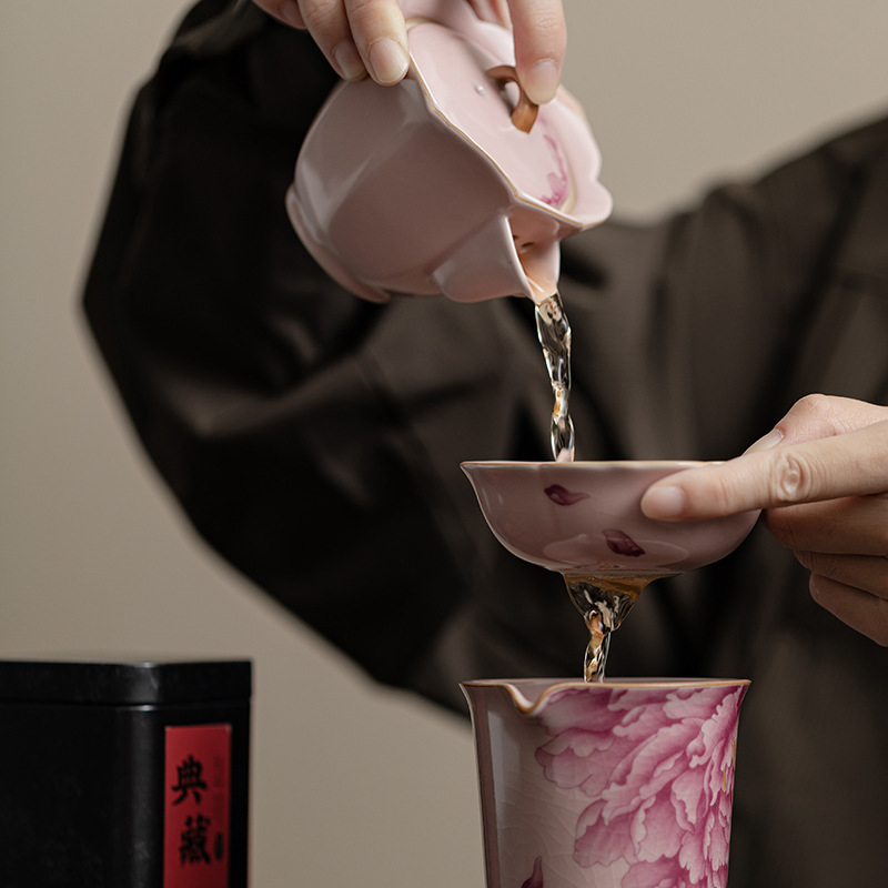 粉汝牡丹陶瓷茶漏組