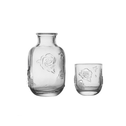 復古浮雕花朵壺杯大容量玻璃涼水壺