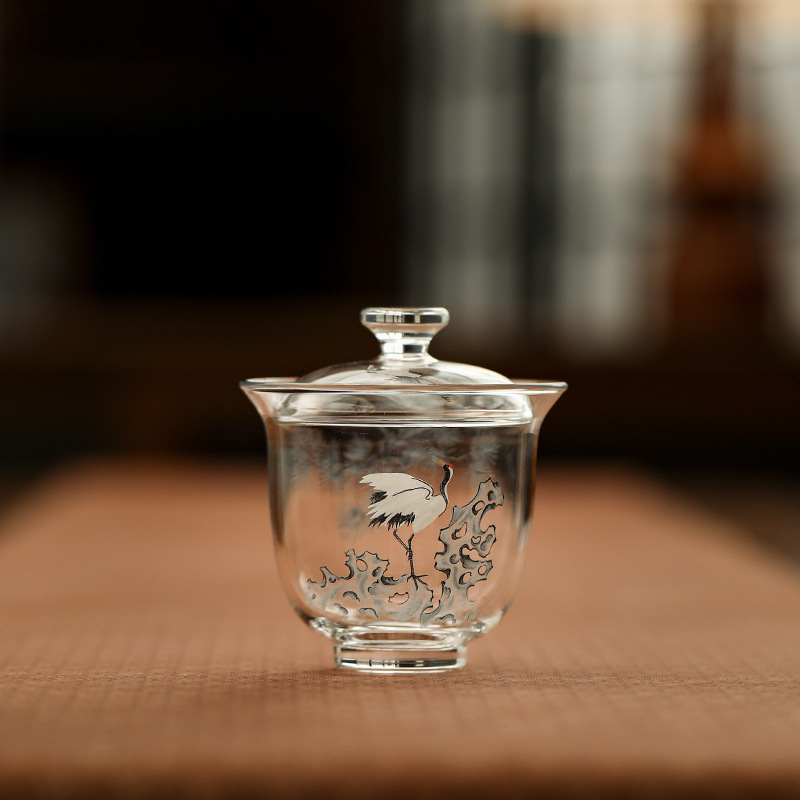 松鶴高硼硅玻璃小蓋碗