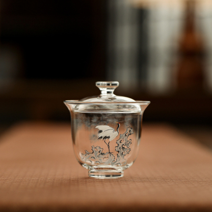 松鶴高硼硅玻璃小蓋碗