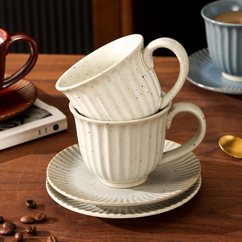 日式復古簡約粗陶咖啡杯碟