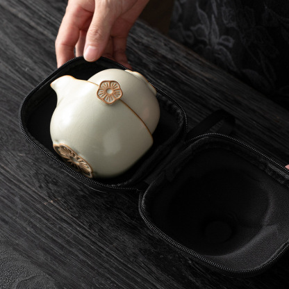 米黃桃花便攜旅行茶具