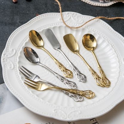 雕花鏤空不鏽鋼咖啡攪拌勺甜品勺