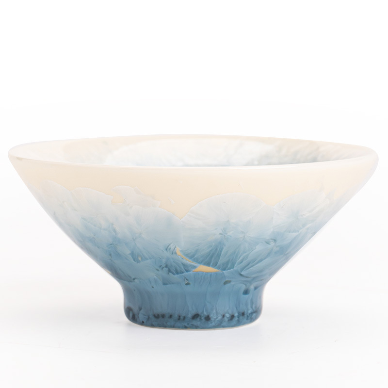 天藍冰花結晶釉斗笠杯