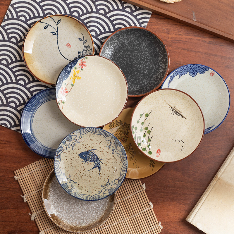 釉下彩復古風陶瓷茶點盤