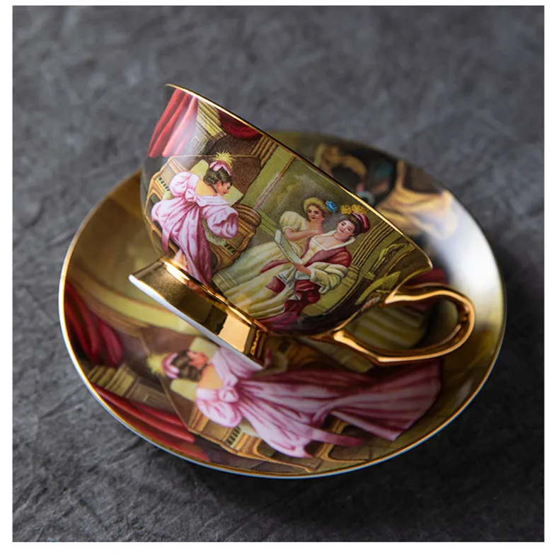 英倫油畫復古典雅咖啡杯碟套裝