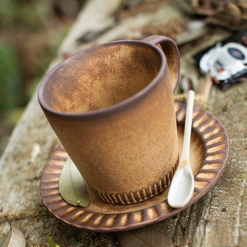 日式粗陶窑变手工咖啡杯