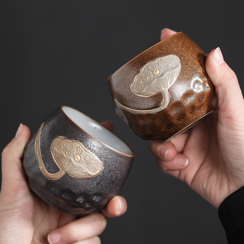 蓮蓬荷花浮雕四季杯