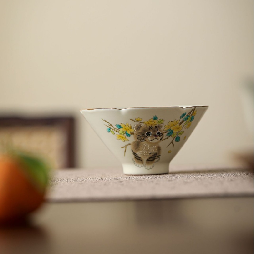 汝窯萌貓大斗笠杯