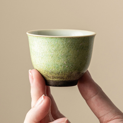 窯變星空翠綠復古品茗杯鈴鐺杯