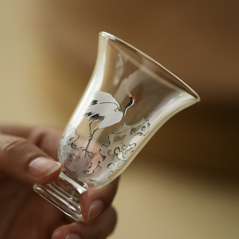 松鶴高硼硅玻璃高腳品茗杯