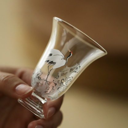 松鶴高硼硅玻璃高腳品茗杯